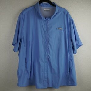Columbia PFG Mens 3X Shirt Button‎ Up Short Sleeve Fishing Omni Shade Blue